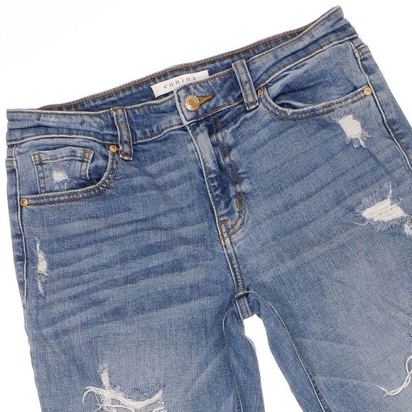 Eunina Jeans Juniors 7 Frankie Mid Rise Girlfriend Destroyed Blue Denim 29x26.5 - Picture 2 of 10
